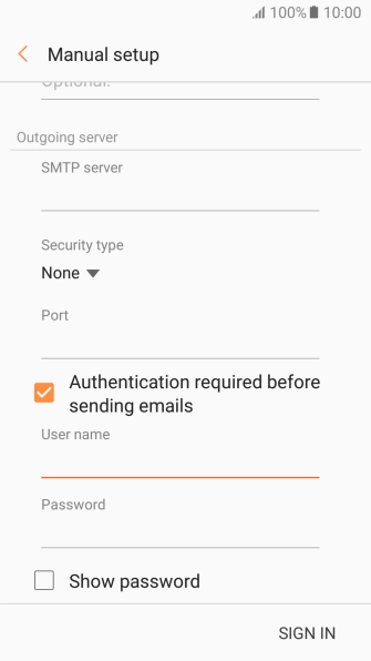 If you turn on SMTP authentication, press the field below 