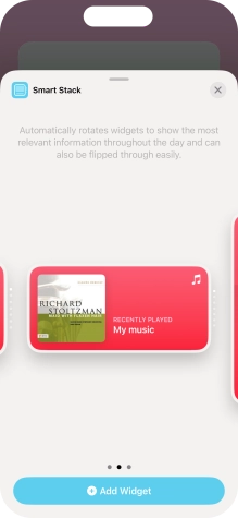 Slide your finger right or left on the screen to select the required widget size.