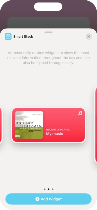Slide your finger right or left on the screen to select the required widget size.