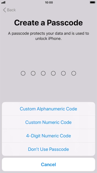 Follow the instructions on the screen to turn on use of phone lock code or press Don't Use Passcode.