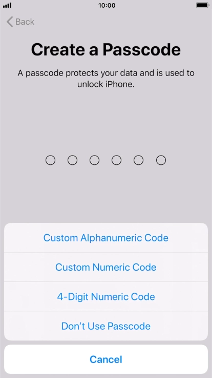 Follow the instructions on the screen to turn on use of phone lock code or press Don't Use Passcode.
