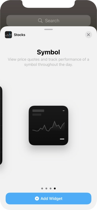 Slide your finger right or left on the screen to select the required widget size.
