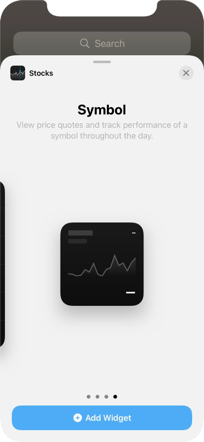 Slide your finger right or left on the screen to select the required widget size.