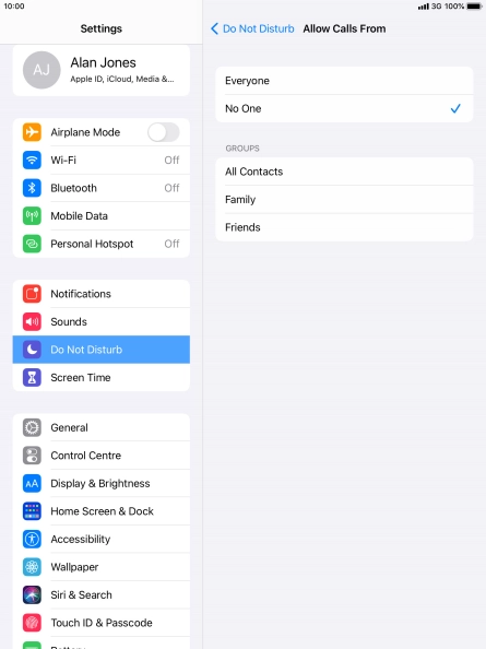 Press the required setting to select which contacts can call you even though Do Not Disturb is turned on.