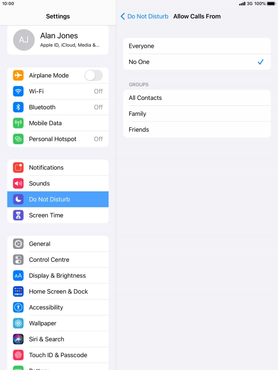 Press the required setting to select which contacts can call you even though Do Not Disturb is turned on.