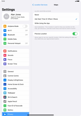 Press the required setting to turn the function on or off. Press the required setting to turn the function on or off.