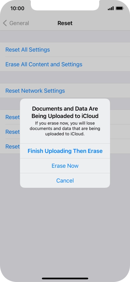 Press the required setting.