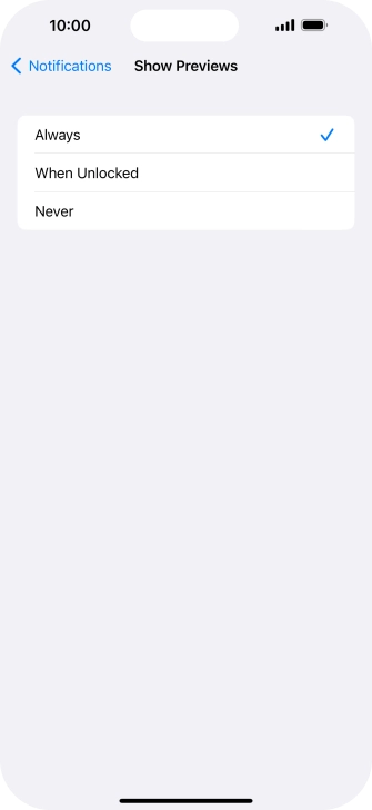 To select notification preview on the lock screen, press Always.