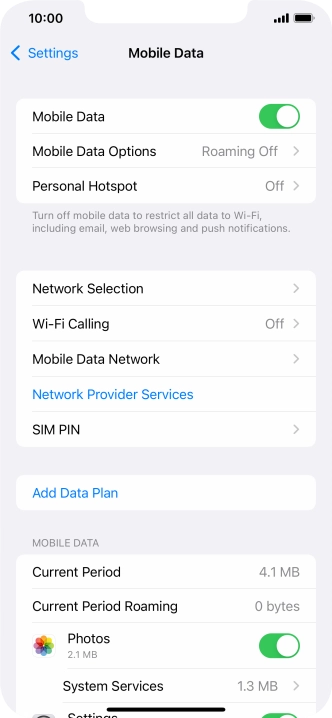 Press Mobile Data Options.