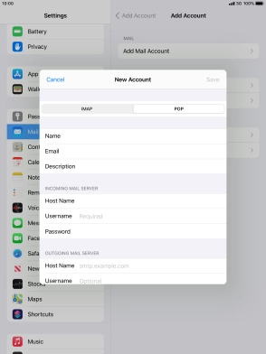 Press Username and key in the username for your email account.