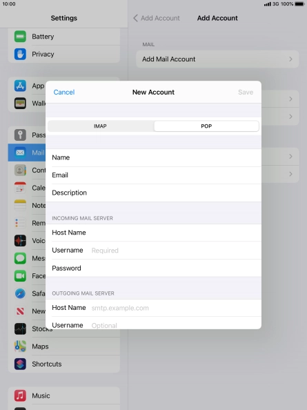 Press Username and key in the username for your email account.