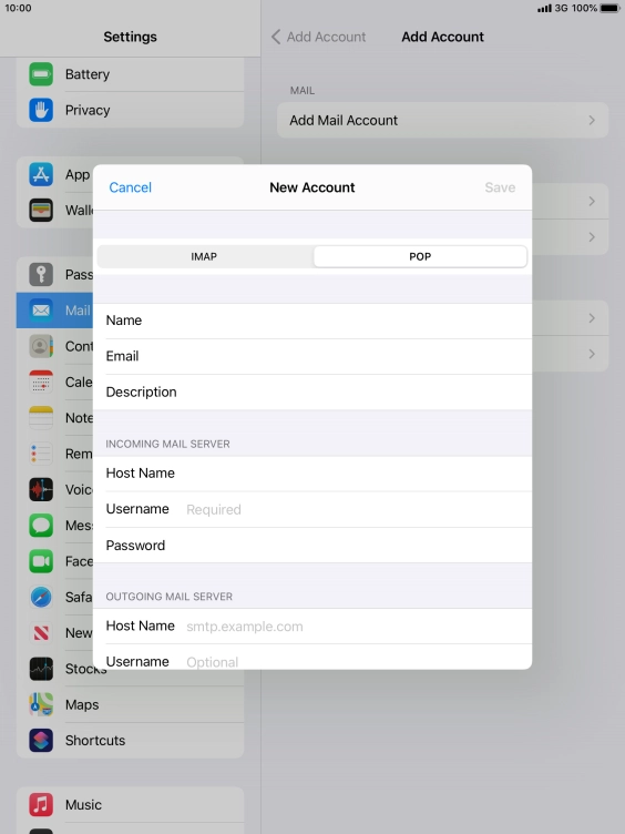 Press Username and key in the username for your email account.