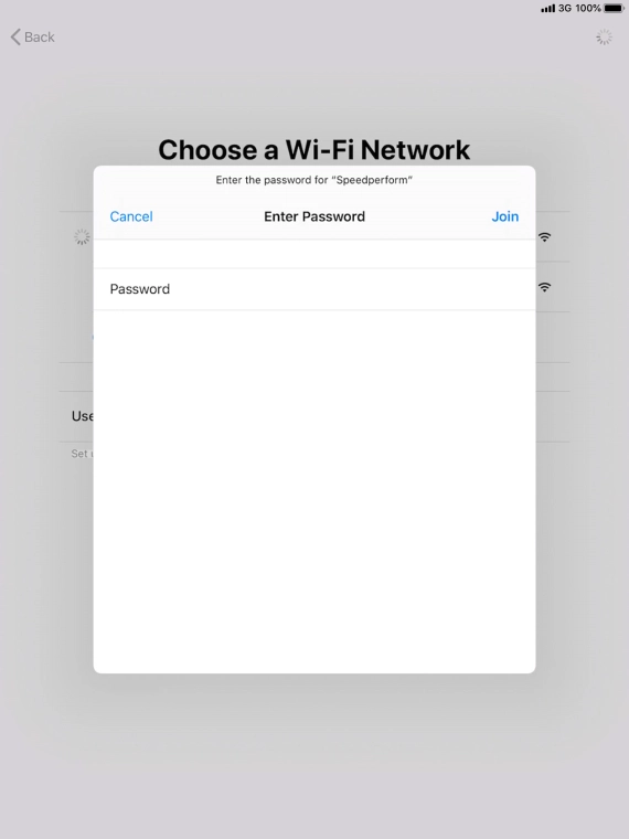 Key in the password for the Wi-Fi network and press Join.