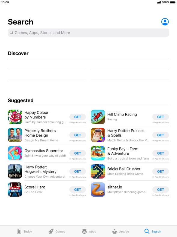 Press the search field.