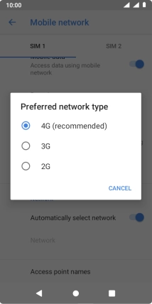 Press the required network mode.