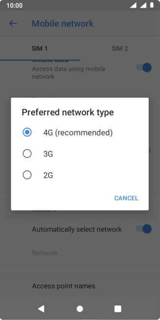 Press the required network mode.