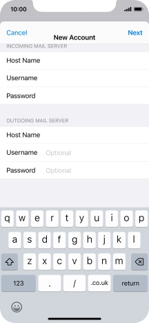 Press Username and key in the username for your email account. Please note that if you're using Vodafone's outgoing server, leave the username field empty.
