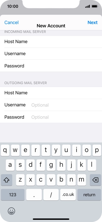Press Username and key in the username for your email account. Please note that if you're using Vodafone's outgoing server, leave the username field empty.