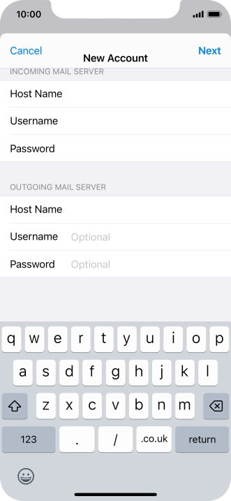 Press Username and key in the username for your email account. Please note that if you're using Vodafone's outgoing server, leave the username field empty.