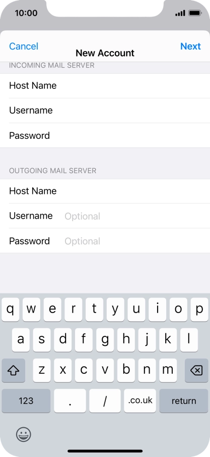 Press Username and key in the username for your email account. Please note that if you're using Vodafone's outgoing server, leave the username field empty.