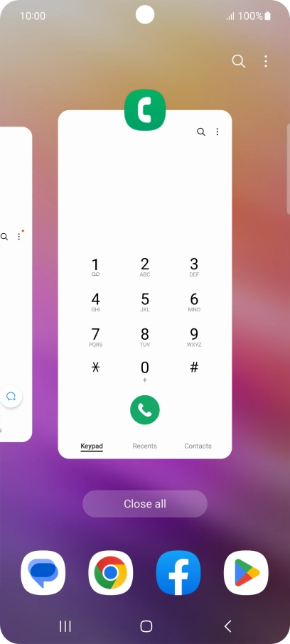 To end one running application, slide your finger upwards on the required application.
