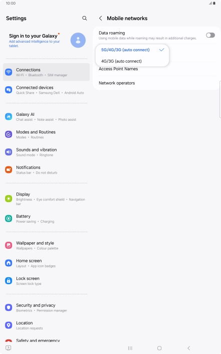Press the required network mode.