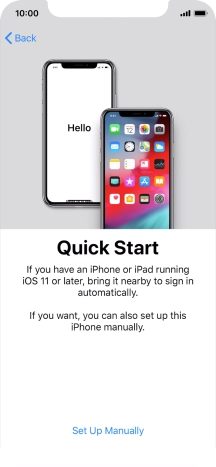 Follow the instructions on the screen to transfer content from another iOS 11 device or press Set Up Manually.
