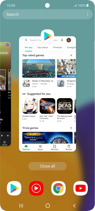 To end one running application, slide your finger upwards on the required application.