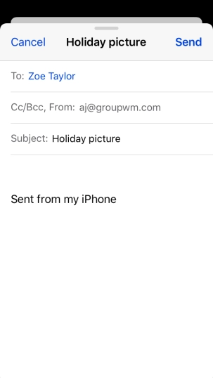 Press the text input field and write the text for your email message.