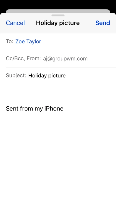 Press the text input field and write the text for your email message.