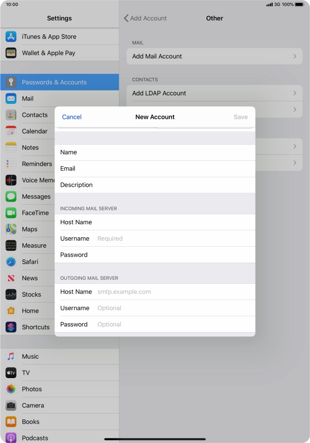 Press Username and key in the username for your email account.