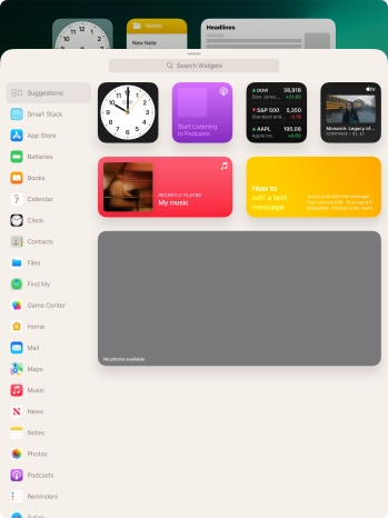 Press the required widget.