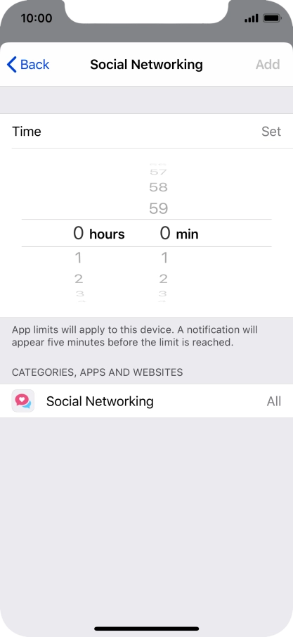 Set the required time limit for use of the selected category.