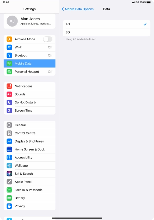 Press the required network mode.