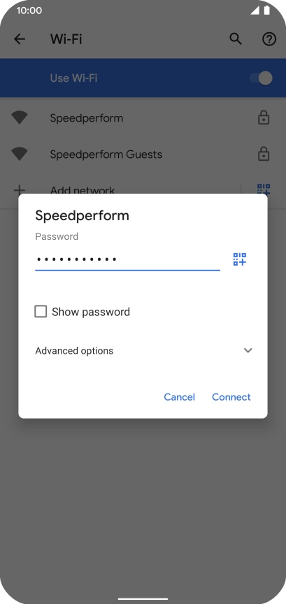 Key in the password for the Wi-Fi network and press Connect.
