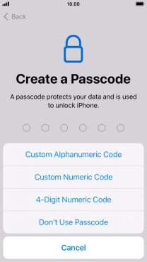 Follow the instructions on the screen to turn on use of phone lock code or press Don't Use Passcode.