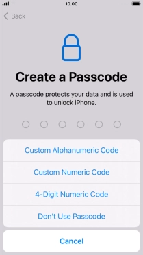 Follow the instructions on the screen to turn on use of phone lock code or press Don't Use Passcode.