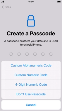 Follow the instructions on the screen to turn on use of phone lock code or press Don't Use Passcode.