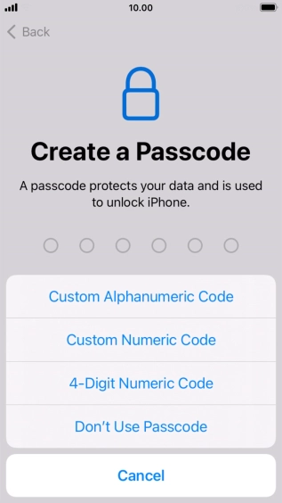 Follow the instructions on the screen to turn on use of phone lock code or press Don't Use Passcode.