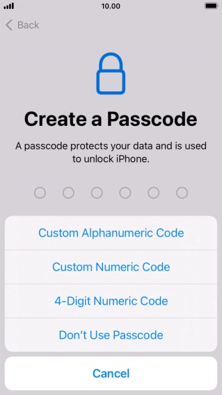 Follow the instructions on the screen to turn on use of phone lock code or press Don't Use Passcode.