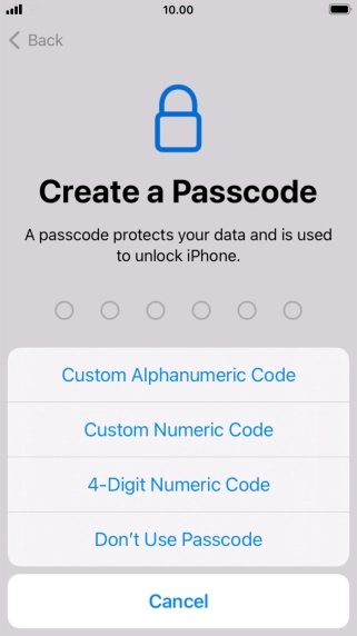 Follow the instructions on the screen to turn on use of phone lock code or press Don't Use Passcode.