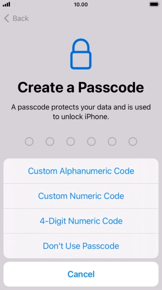 Follow the instructions on the screen to turn on use of phone lock code or press Don't Use Passcode.