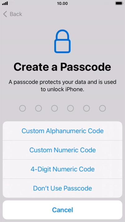 Follow the instructions on the screen to turn on use of phone lock code or press Don't Use Passcode.
