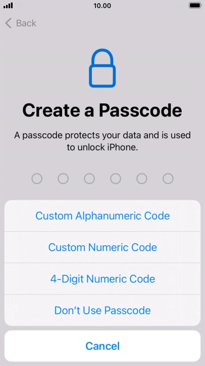 Follow the instructions on the screen to turn on use of phone lock code or press Don't Use Passcode.