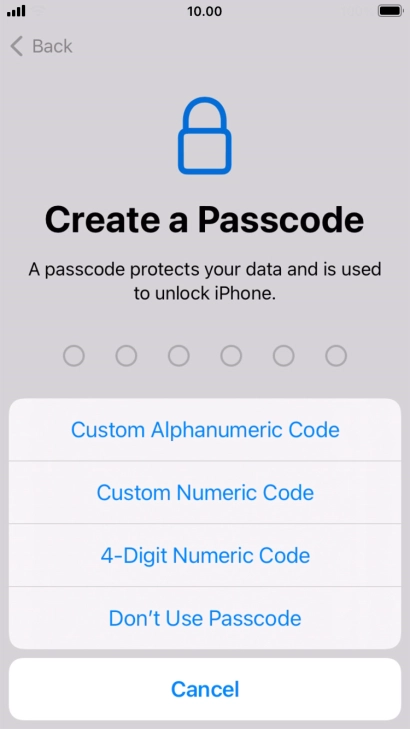 Follow the instructions on the screen to turn on use of phone lock code or press Don't Use Passcode.