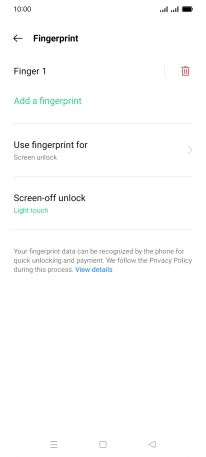 Press the delete icon next to the required fingerprint.