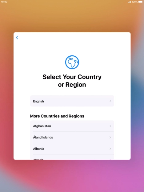 Press the required country or area. Press the required country or area.