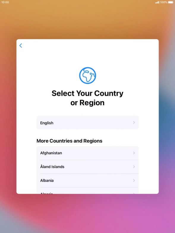 Press the required country or area. Press the required country or area.
