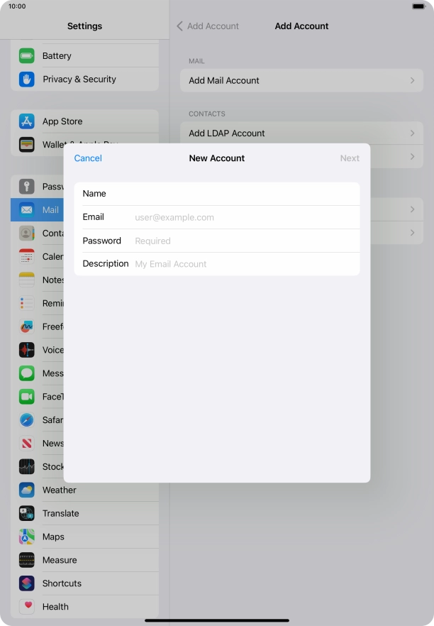 Press Email and key in your email address.