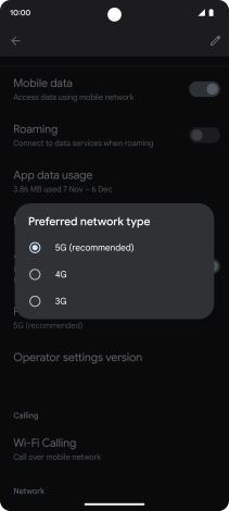 Press the required network mode.